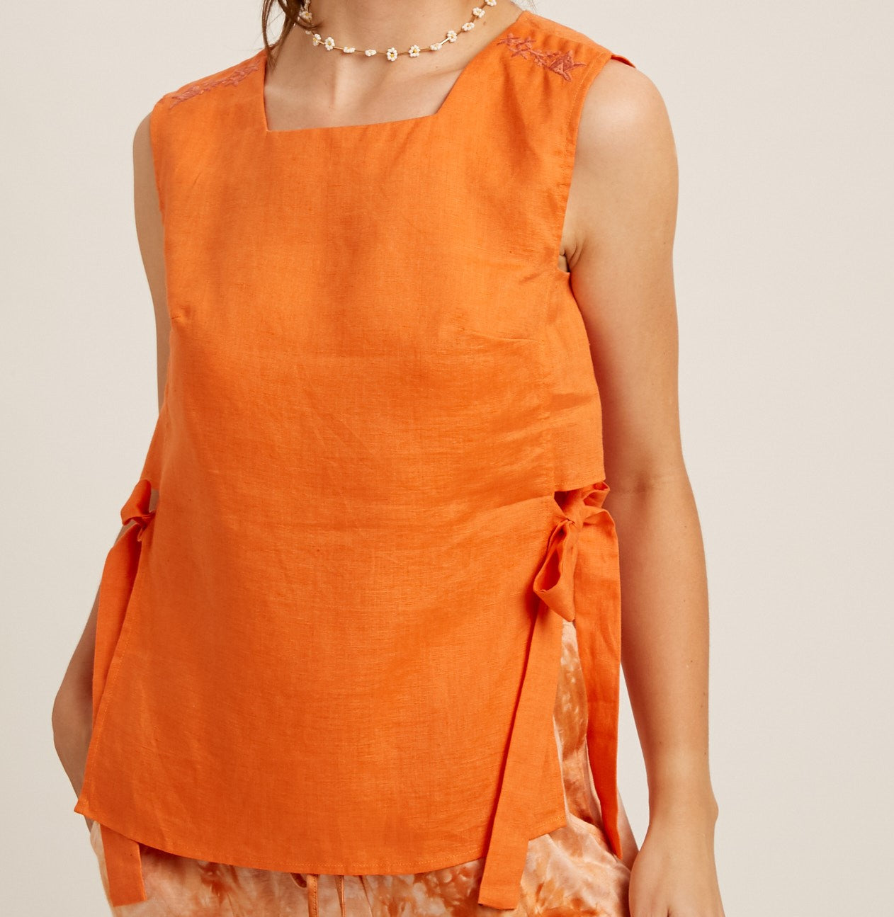 Square Neck Linen Poppy Top